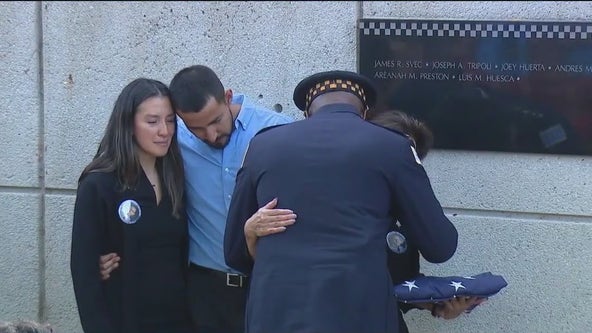 Family of slain Chicago police officer speaks after name added to Memorial Wall