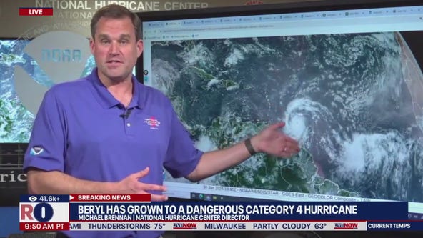 NHC: Hurricane Beryl intensifies into Category 4