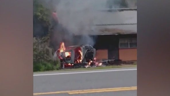 Man killed in fiery crash after hitting 3 cars, vet clinic building