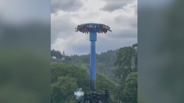People trapped upside down on amusement park ride