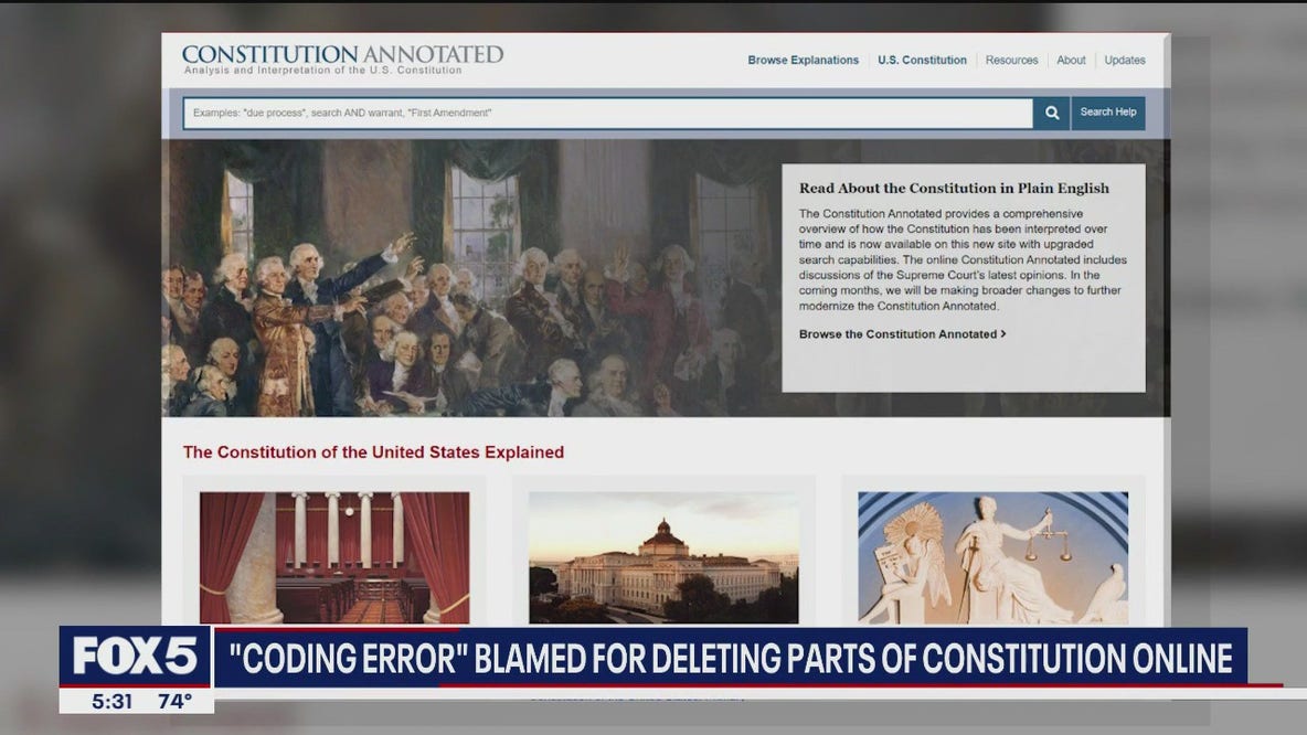 'Coding error' blamed for deleting parts of US Constitution online