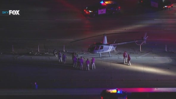 Helicopter lands on 110 Freeway in South LA