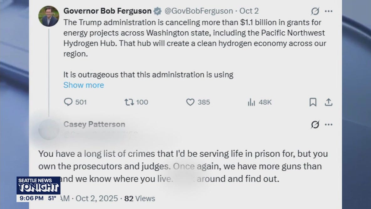Man arrested for online threats against Gov. Bob Ferguson