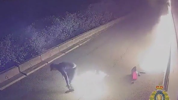 Arson suspect caught on camera with pants on fire