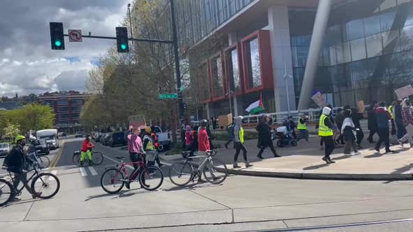 Free Palestine protestors march through Seattle stopping traffic