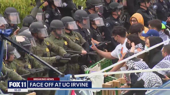 UC Irvine protesters, cops in riot gear clash