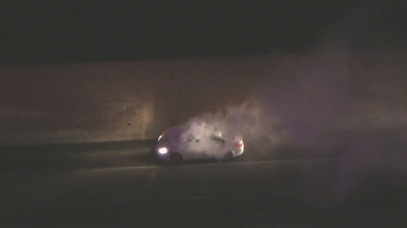 Car catches fire after driver goes on 2-county police chase