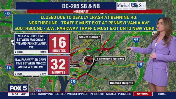 Fatal multi-vehicle crash on DC-295, vehicle on fire in Northeast DC