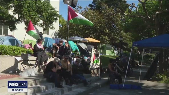 Pro-Palestinian protesters camp in tents at UC Berkeley