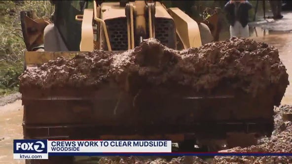 Mudslide threatens 30 homes in Woodside