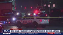 1 dead, 4 hurt in Baltimore shooting and crash