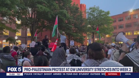 Pro-Palestinian protest at GWU stretches into week 2 as school leaders board up doors and windows