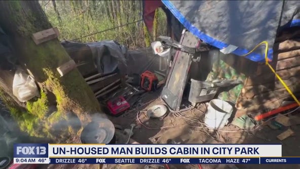 Concern grows as unhoused man builds cabin in city park