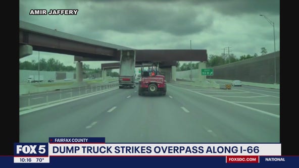 WATCH: Dump truck strikes overpass along I-66