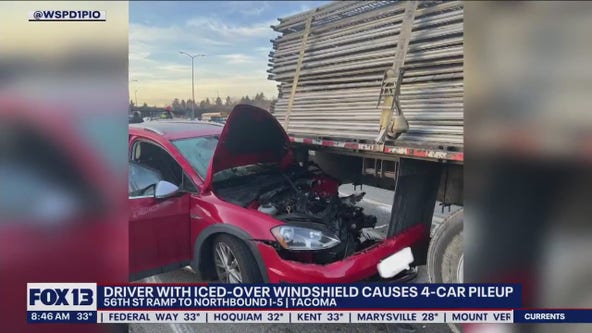 Driver with iced-over windshield causes 4-car pileup