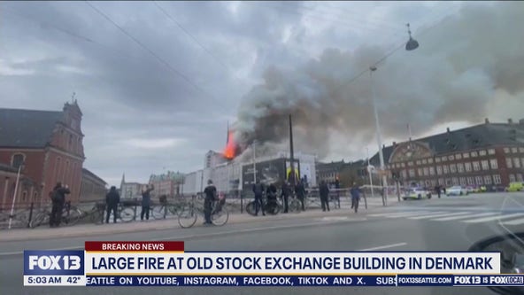Stock exchange building catches fire in Denmark