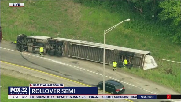 Semi rolls over on Route 53 ramp in Long Grove