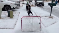 8-year-old ice skates on sidewalk in Providence Village