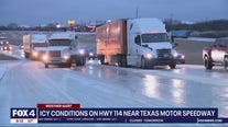 Icy conditions stall traffic after 18-wheelers get stuck near Texas Motor Speedway