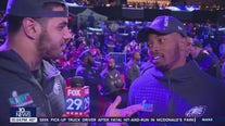 Shaun Bradley interviews Eagles teammates at Super Bowl opening night