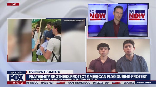 Fraternity brothers protect US flag from protesters