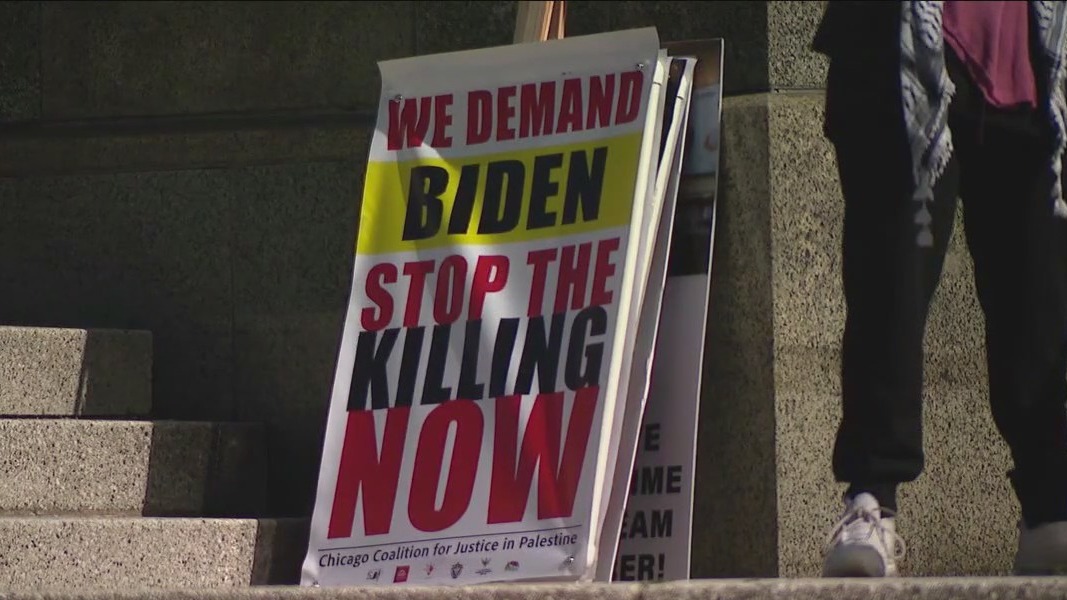 Pro-Palestinian protester gather in Chicago, rallying against Biden