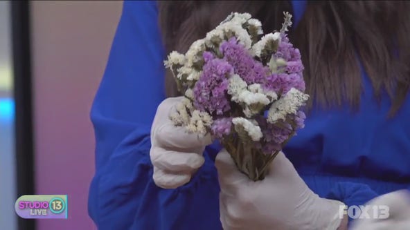 Making dried flower bouquets with Yang Farm at Pike Place Market