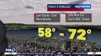 Low clouds, mild and breezy