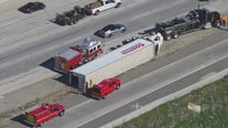 Santa Ana winds: 2 big rigs flip on 15 Freeway