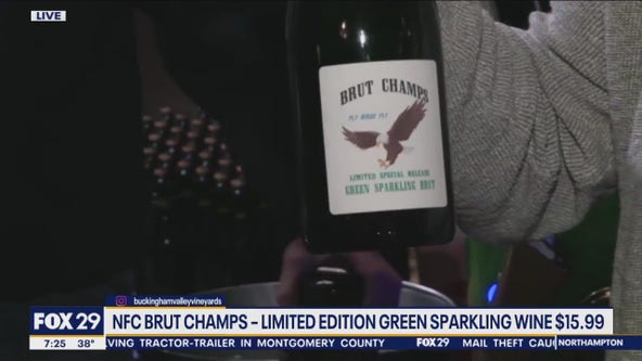 Pennsylvania winery bottling limited edition green sparkling wine for the Super Bowl