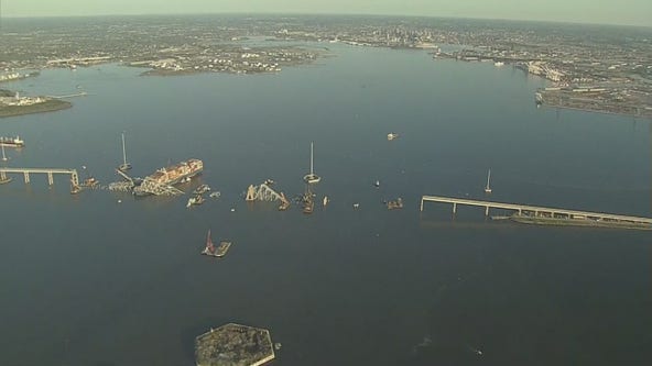 Baltimore Key Bridge Collapse: Aerials show work to clear debris
