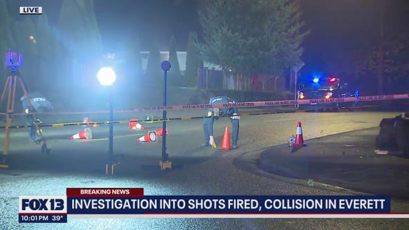Investigation into shots fired, collision in Everett