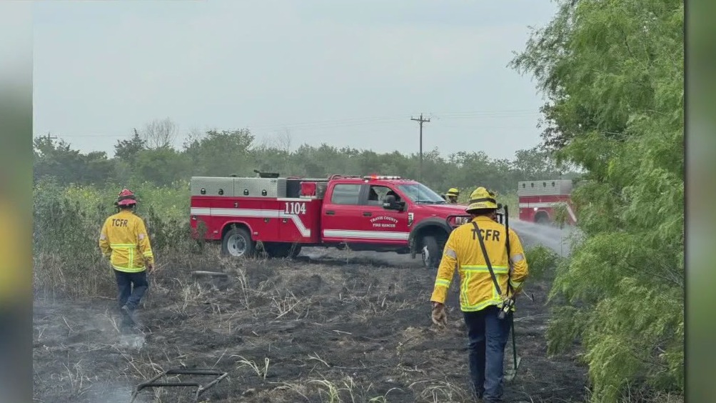 Brush fire sparked by lawnmower