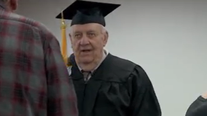An 81-year-old man celebrates high school graduation