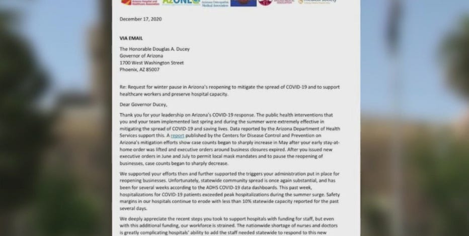 Doctors pen letter to Gov. Ducey, health leaders asking for COVID-19 mitigation