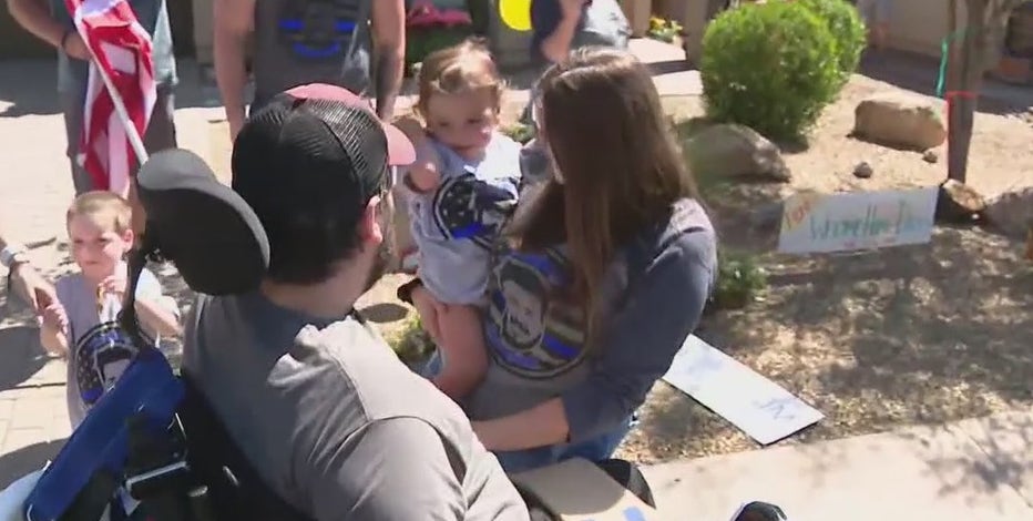 Phoenix officer battling rare spinal cord tumor returns home to warm welcome