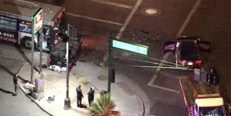 3 adults, baby critically injured in 3-car crash with Phoenix city bus
