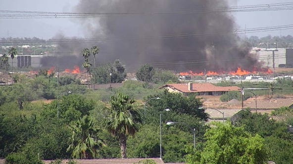 Massive mulch fire burning in Mesa
