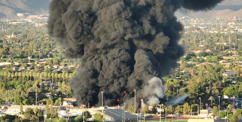 Massive fire burns at a plastic recycling yard in Glendale