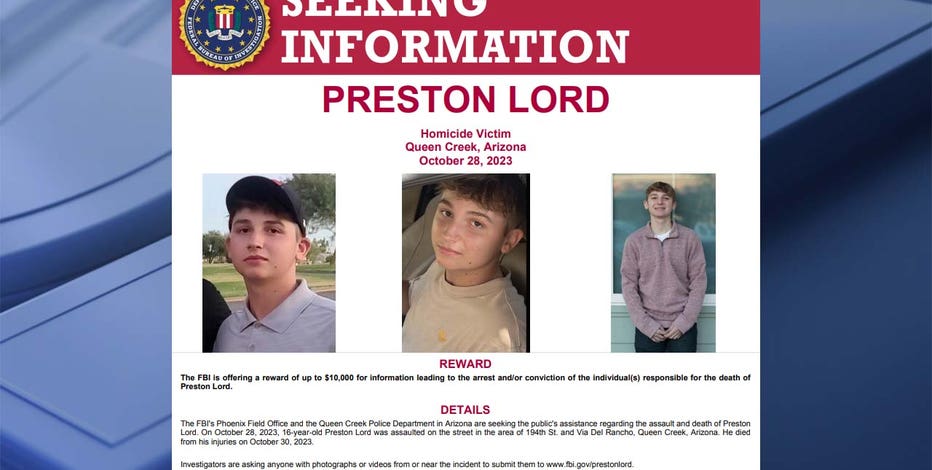 Preston Lord: Queen Creek Police identify persons of interest in teen's death; FBI joins investigation