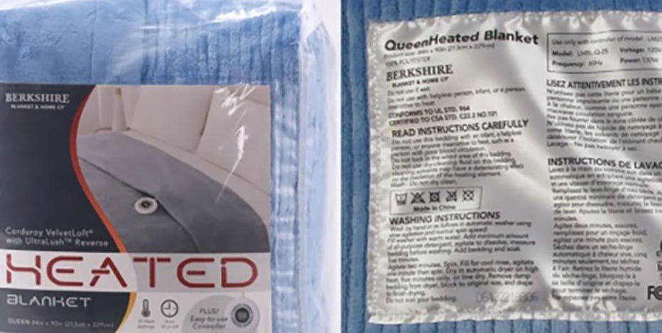 Heated blankets recalled over fire, burn hazards, CPSC says