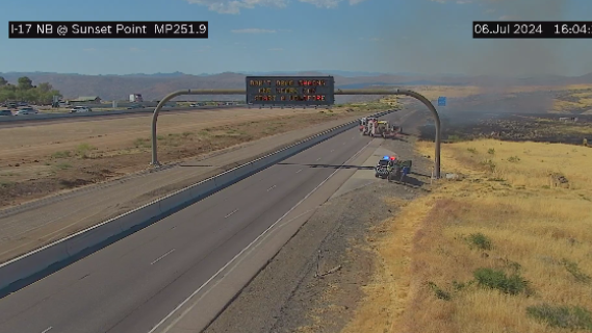 Interstate 17 closed for car fire turned brush fire at Sunset Point