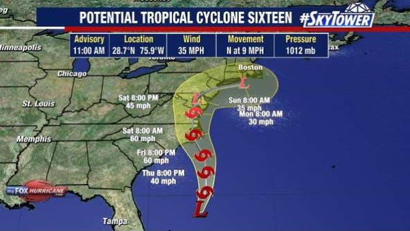 Potential Tropical Cyclone 16 forms and takes aim at the Carolinas