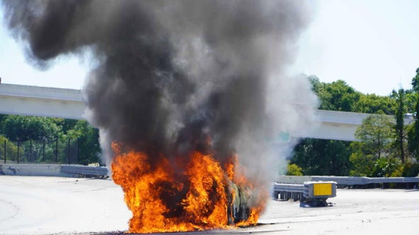 Vehicle fire on I-4 brings traffic to a stop Monday evening