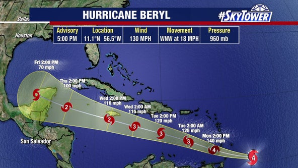 Hurricane Beryl strengthens to Category 4 storm, Atlantic's earliest Cat 4 on record