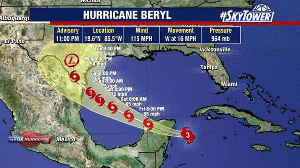 Hurricane Beryl re-strengthens to Category 3 storm as it heads for Mexico