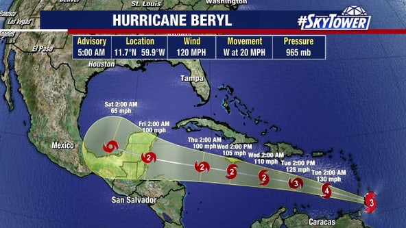 Hurricane Beryl takes aim at Windward Islands, Tropical Storm Chris forms in Gulf