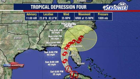 Tampa Bay under tropical storm warning as Tropical Depression Four takes aim for Florida