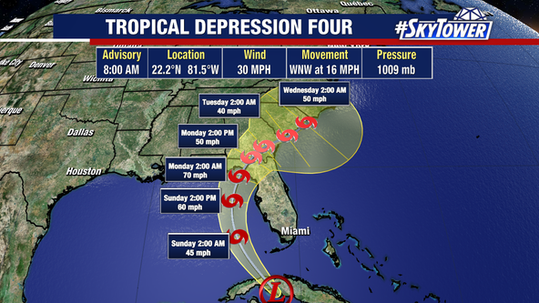 Tampa Bay under tropical storm warning as tropical depression four takes aim for Florida
