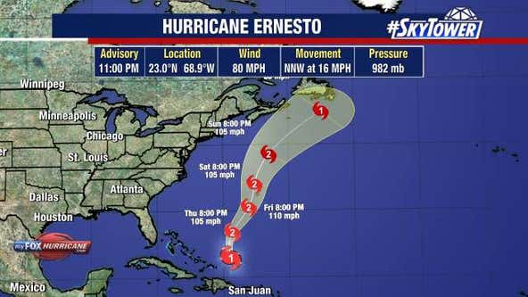 Ernesto becomes Category 1 hurricane north of Puerto Rico, could reach major hurricane status